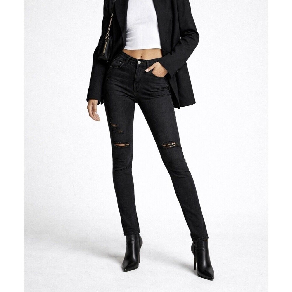 PAIGE Verdugo Ultra Skinny Jeans Black Distressed Mid Rise Size 26